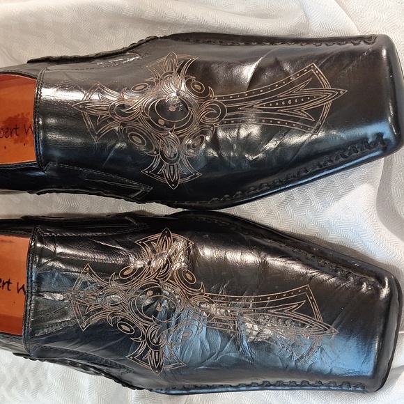 Robert Wayne Romeo Men's Black Leather Slip-On Shoes - Picture 3 of 11